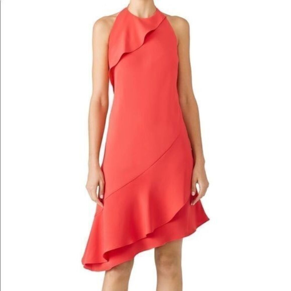 Carmen Marc valvo coral ruffle halter dress